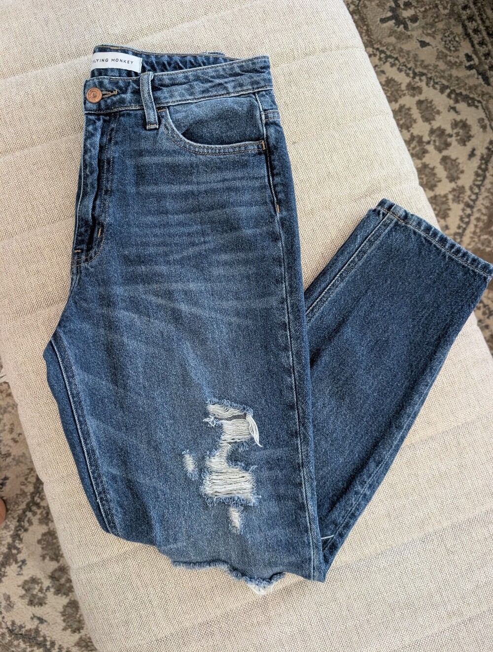 Flying Monkey Women's Dark Blue Distressed Mom Jeans | Size 28
